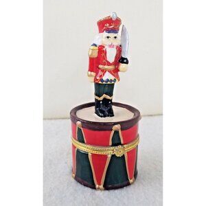 Porcelain treasure box trinket organizer jewelry 5" Nutcracker & Drum With Sword